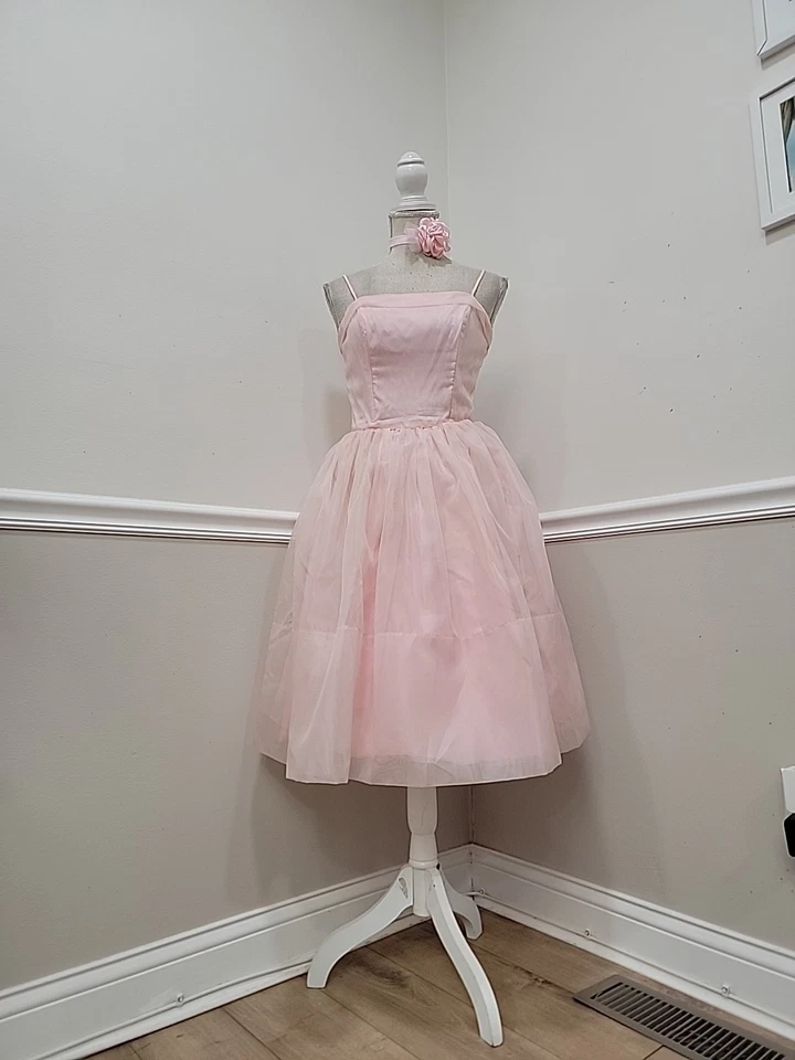 VTG 1950s Mid-Century Pink Chiffon/Cupcake Prom Party Dress  - Image 2 of 4