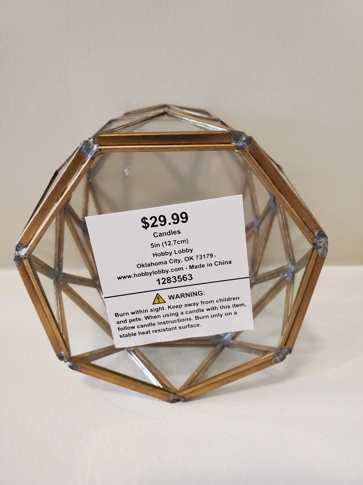 Hobby Lobby Gold Geometric Hurricane Candle Holder ~ 4 3/4 in H X 3 1/2 in W