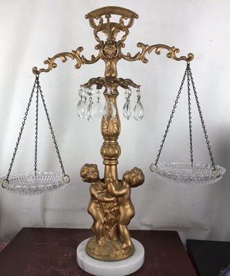 Vintage Tall Brass Crystal Decorative Balance Justice Scale