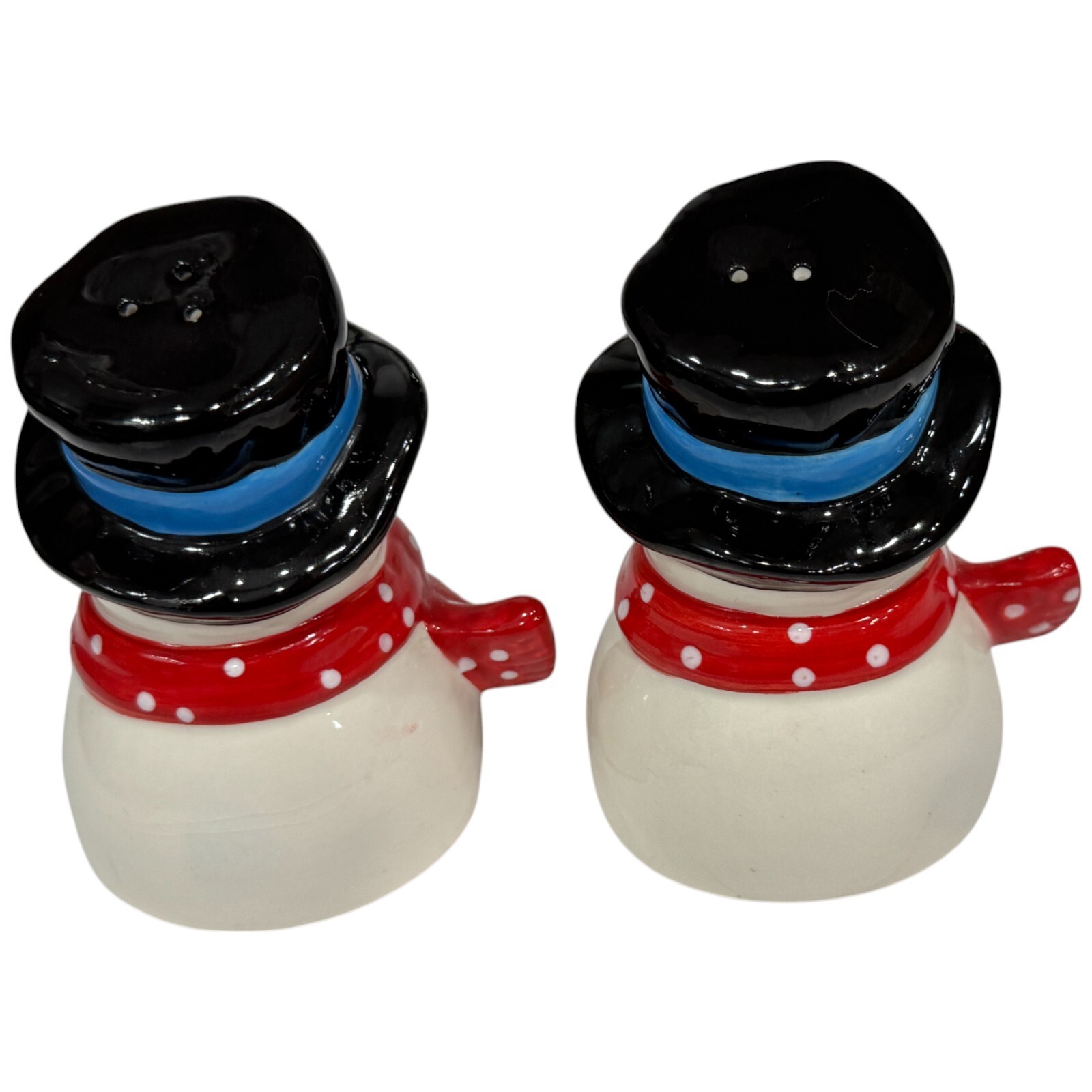 Vintage Snowman Hats Hearts Valentine Mr Mrs Couple Salt and Pepper Shakers