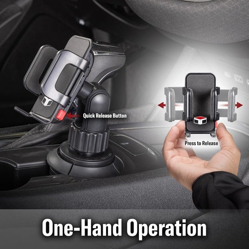 Easy-Release Car Cup Phone Holder with Padded Arms and Wide Compatibility - Zdjęcie 9 z 11
