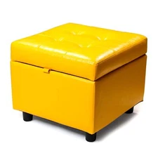 Leather Storage Ottoman Bench Foot Rest Stool Yellow Cube For Bedroom Livingroom
