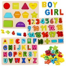Wooden Puzzles for Toddlers, Wooden Alphabet Number Shape Learning Puzzles fo...