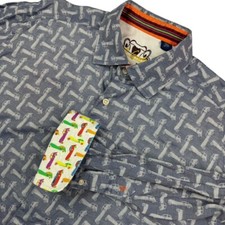 Robert Graham Men's 100 Cotton Flip Cuff L/S Button Shirt Gray XL