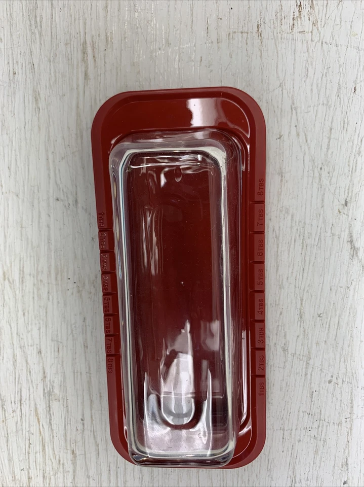 Good Cook Butter Dish Clear Glass Lid Red Plastic FRM04B Measurements On Side - Image 3 of 4