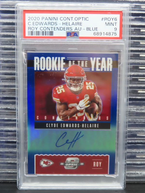 Clyde Edwards-Helaire Panini Contenders Optic Rookie of the Year Contenders Autographs #ROY6 Blue