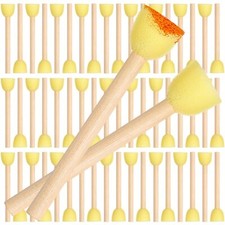 100 Pcs Round Sponges Foam Brush Set Paint Sponge Brushes with Wooden Handle ...