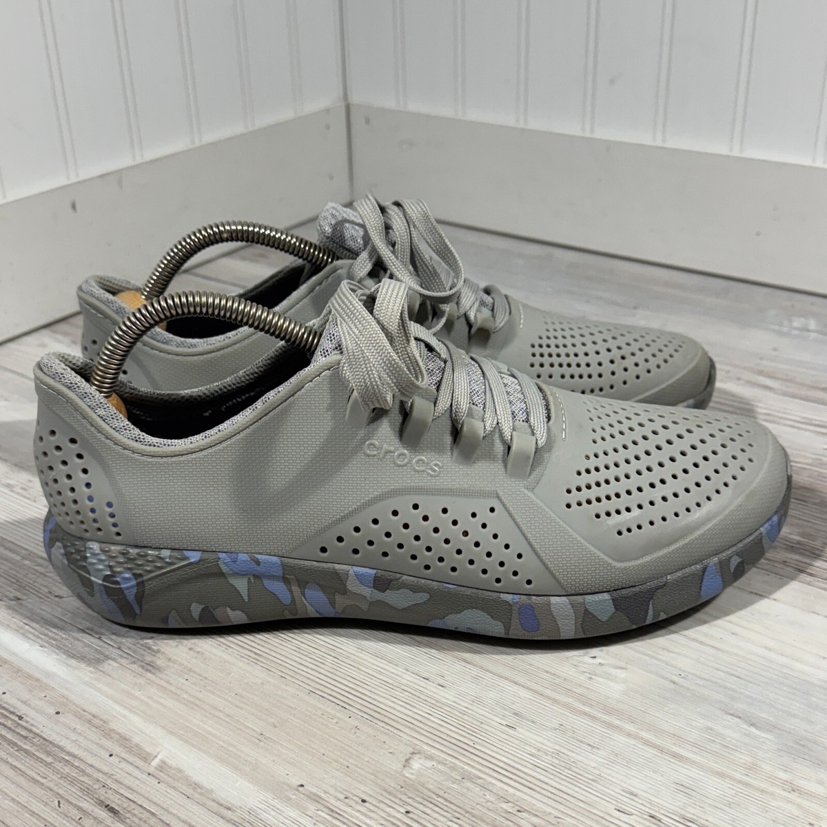 Crocs LiteRide Camo (Gray/Light Blue) Tennis Shoes 206494 Women's