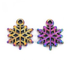2 Snowflake Charms Rainbow Christmas Pendants Winter Snow Findings Jewelry 20mm