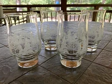 Arby's Libbey Frosted Tulip Tumbler Glasses Winter Tree Scene Gold Rim Set of 4