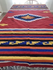 Handwoven Southwestern Style Blanket /Table Cloth / Wall Hanging 5’x7’ Red