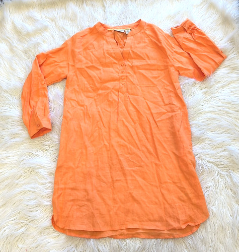 Martha Stewart Collection Sustainable 100% Linen Orange Tunic Dress Pockets L