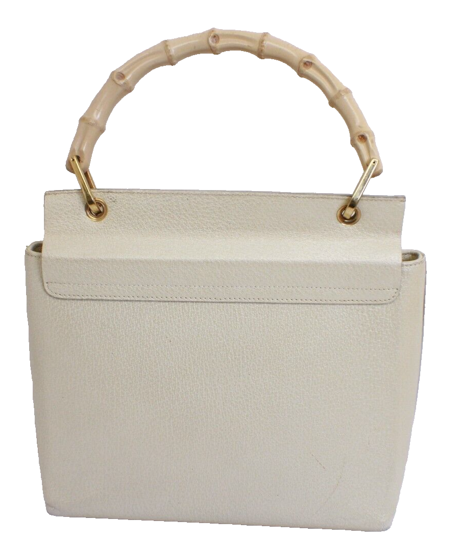 👜 Gucci White Bamboo Top Handle Leather Vintage and Unique