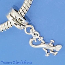 Gecko Lizard Reptile 925 Sterling Silver European Dangle Bead Charm Euro