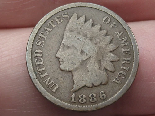 1886 Indian Head Cent Penny, Variety 2, Var 2, T2, Type 2, Good/VG Details