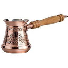 Thickest Premier Engraved Solid Copper Turkish Greek Arabic Coffee Pot Stovetop Coffee Maker Cezve Ibrik Briki With Wooden Handle, Thick 1,5 Mm (Medium - 8 Oz) (8699508750115)