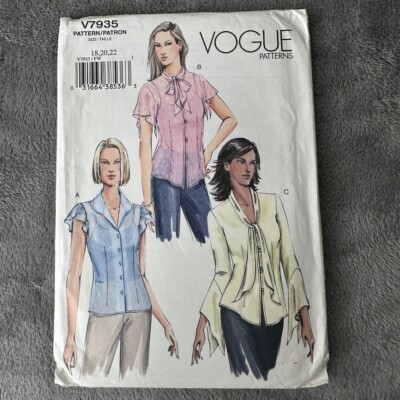 Vogue Pattern V7935 Sz 18-22 Petite Blouse Top Camisole Cami Ruffle Bow Y2K