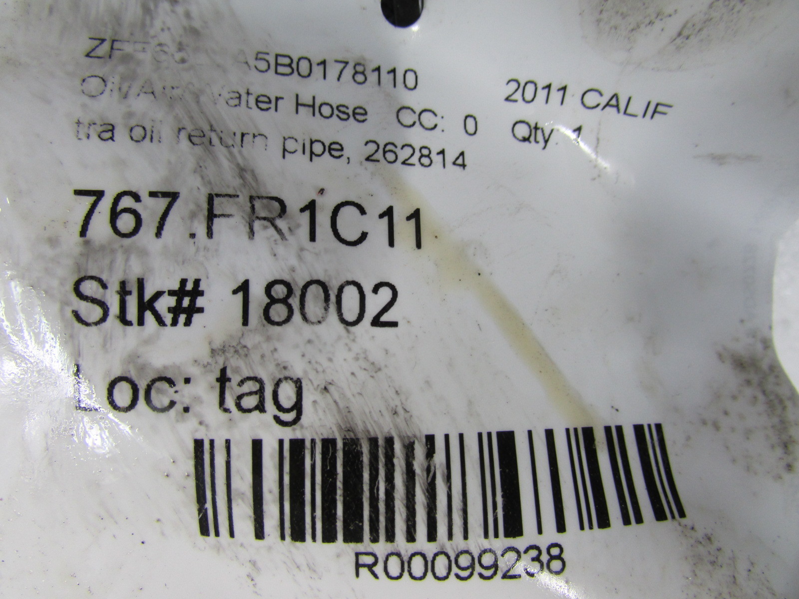 Ferrari California, Transmission Oil Cooler Return Pipe, Used, P/N 334874