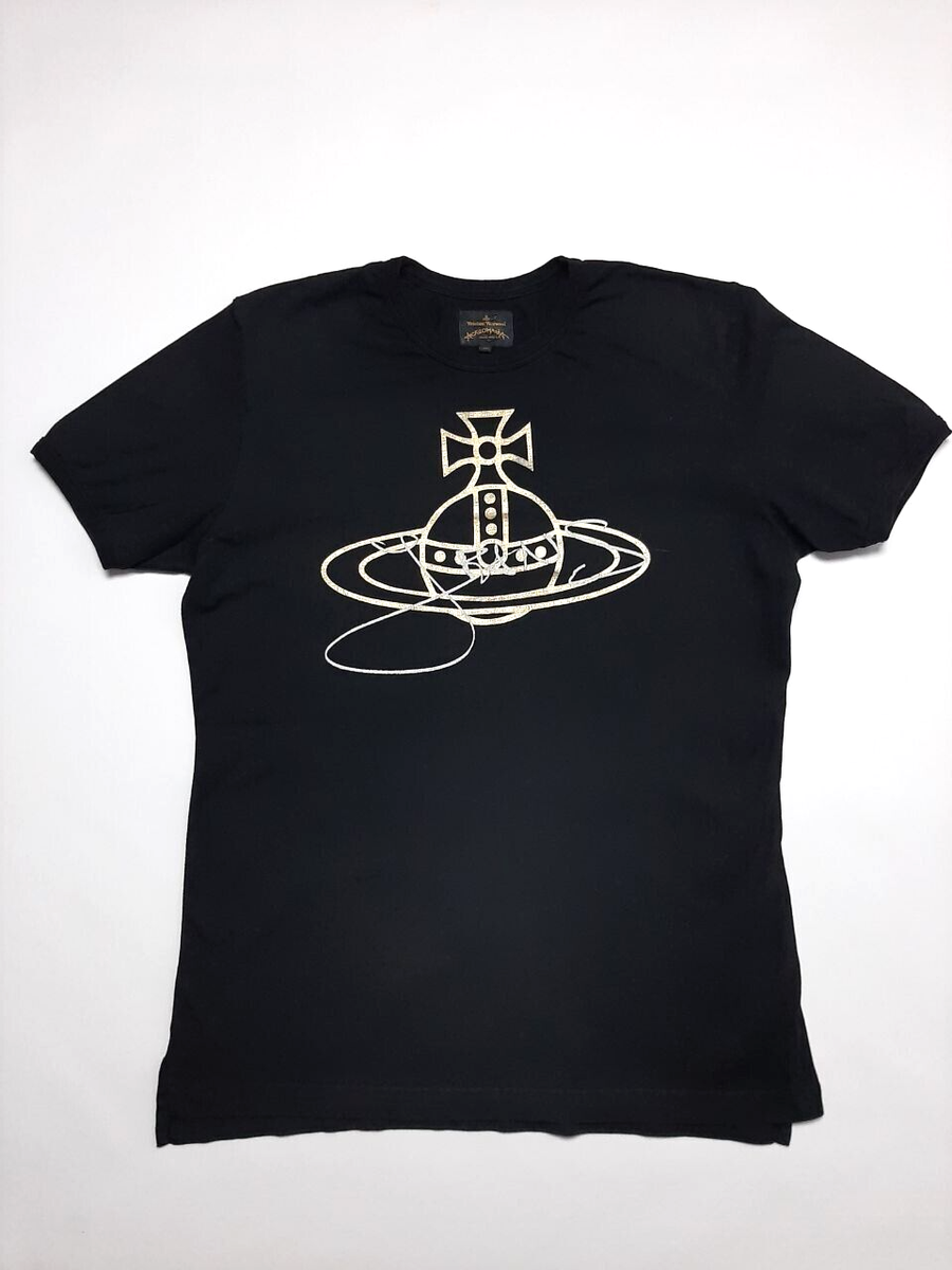 Vivienne Westwood Anglomania Gold Foil Jeans Orb Black Tee Size XL