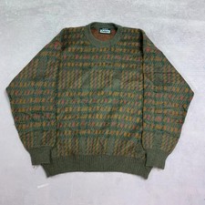 Vintage Knitted Jumper Abstract Patterned Grandad Knit Sweater Men's L