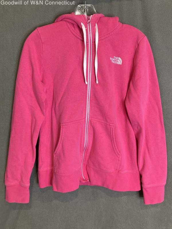 The North Face Girl's Pink Full Zip Fleece Hoodie Embroidered Logo Sz M COA