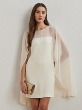 Lauren Ralph Lauren Mascarpone Cream Cape Georgette Dress Sz 8    1913