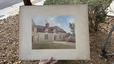 ANTIQUE SUSSEX BOSHAM PRIORY Original Water Color G. de Paris