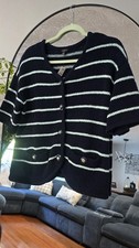 Talbots Navy/Light Blue Striped Cotton Knit V...