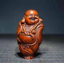 Chinese Natural Boxwood Hand-carved Exquisite Maitreya Buddha Statue 22285