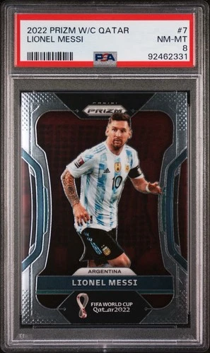 2022 Panini Prizm World Cup Qatar Lionel Messi Base Prizm PSA 8 NM-MT #7 Low Pop