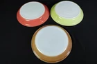 3 Vtg Milk Glass Pie Plates FK 460 Peach Lustre Pyrex 209 Pink & 909 Lime Green