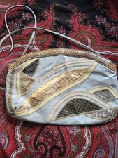 Varon Vintage 80s Snakeskin Leather Patchwork Clutch Crossbody Bag Multi Tone