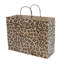 SSWBasics Brown Leopard Paper Shopping Bags - (16”L x 6”D x 12 ½”H) Case of 100