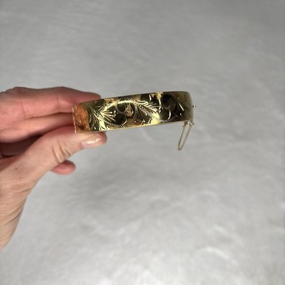 9 kt Walzgold Armreif Armband 31 g Rollblatt Sicherheitskette Blumenmuster 