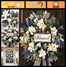 22" Magnolia Wreath for Front Door Eucalyptus Burlap Bow All Season Decor