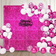48 PCS Fuchsia Shimmer Wall Backdrop, Square Sequin Photo Backdrops Hot Pink