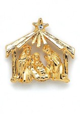 Large Christmas Nativity Lapel Pin with Crystal in Star Made in USA