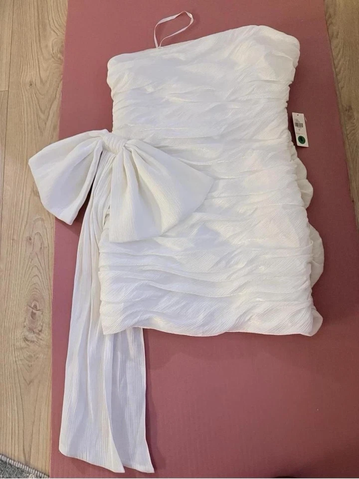 NWT Anthropologie BHLDN Hutch Gwen White Bridal Short Mini Bow Dress Size 8 - Image 2 of 4