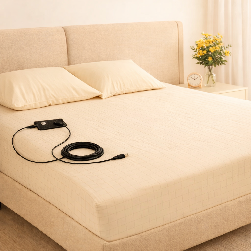 Grounding Earthing Fitted Sheet Queen 10% Silver Fiber Bed Sheet Ivory