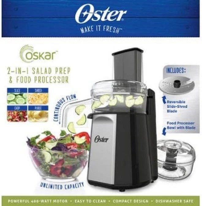 Oster Oskar 2-in-1 Salad Prep & Food Processor, Black/Silver (FPSTFP4050) - Image 2 of 4
