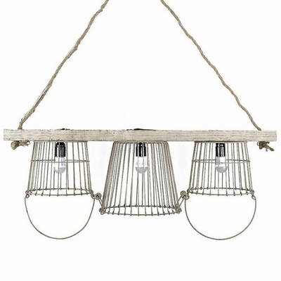 Creative Co-Op Upside Down Egg Wire Baskets Chandelier Rustic Wood Light Fixture