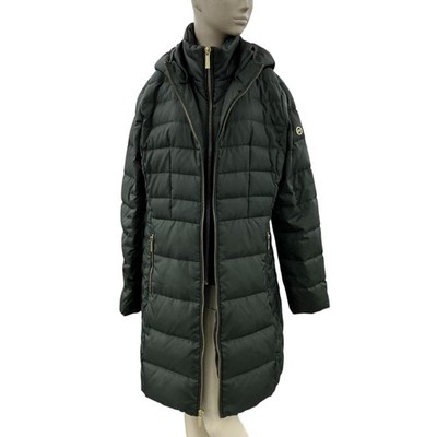 Michael Kors Long Down Coat Women's Green L Winter Outerwear Excellent Conditio