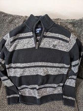 Chaps Boys Quarter Zip Striped Preppy Sweater - L (14-16) 100% Cotton