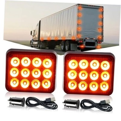 2PCS Rechargeable Flashing Lights for Vehicles, Battery Operated LED Amber