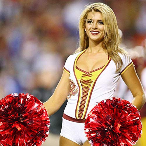 4 Pack (2 Pair) Metallic Foil Cheerleader Pom Poms & Plastic Ring Cheer Poms - Picture 4 of 8