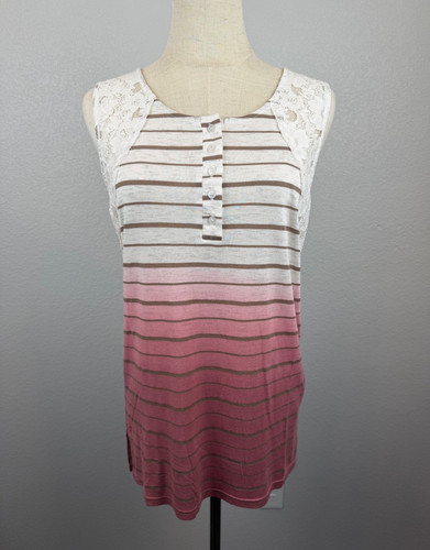 NWT Hem & Thread Ombre Striped Lace Detail Tank Brown/White/Pink | Size M