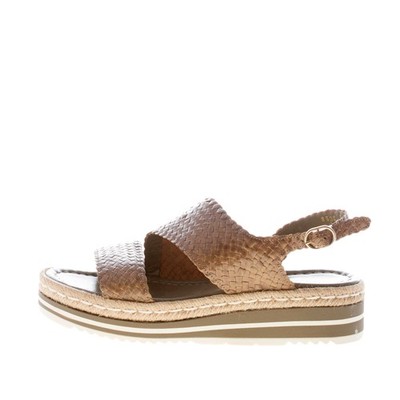 PONS QUINTANA women shoes Hand-woven Alga light brown leather wedge Milan sandal
