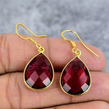 Garnet Gemstone 925 Sterling Silver Jewelry Gold Plated Earring For Women