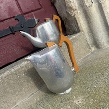 Vintage Mid Century Picquot Ware Tea Pot & Coffee Pot Wooden Handles 