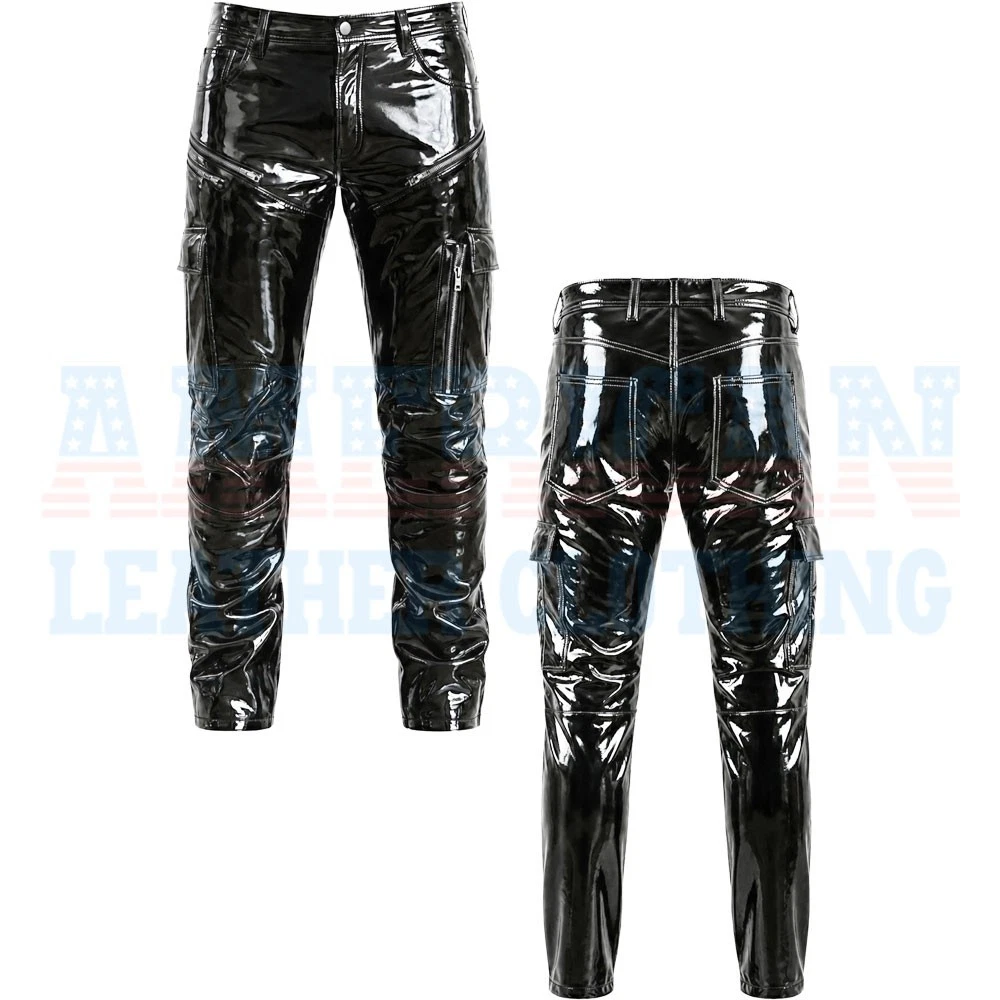 Unisex Shiny PVC Pant Slim Fit PU Pant High Shine Gothic Punk Trousers Glossy